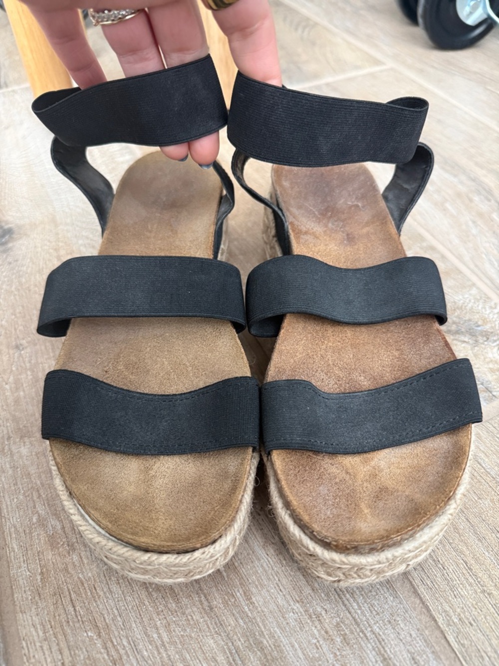Steve Madden Black Elastic-Strap Espadrille Platform Sandals
